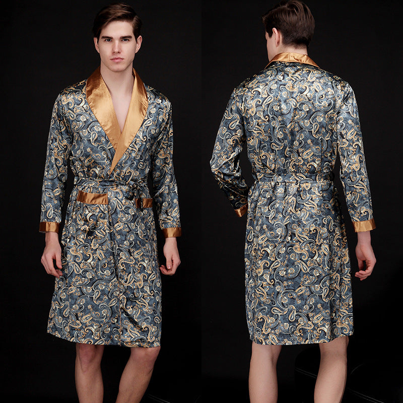 Men's Long Ice Silk Nightgown