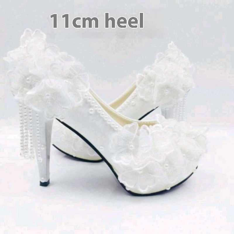 Lace Flower Rhinestone High-heeled Shoes