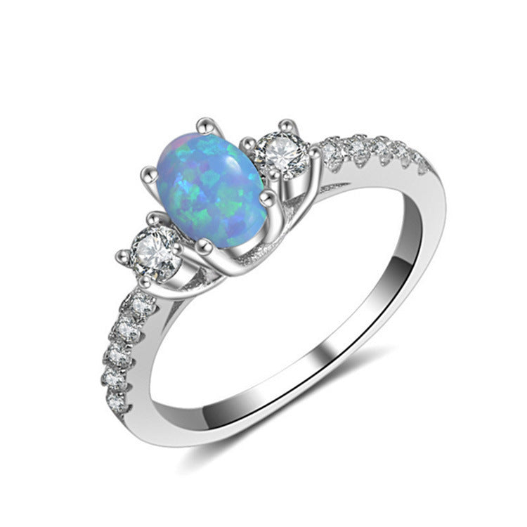 Silver S925 Colour Diamond Opal Stone Diamond Ring