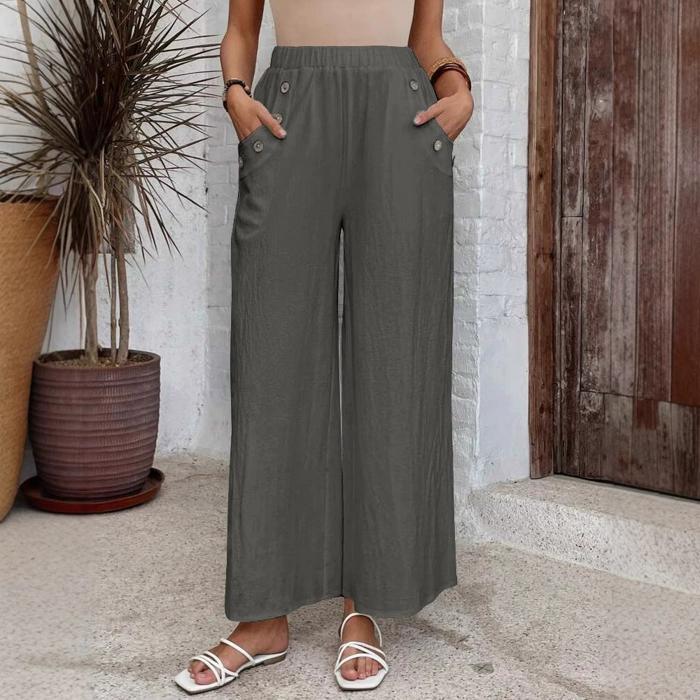 Women's Casual Elastic High Waist Loose Solid Color Wide-leg Pants