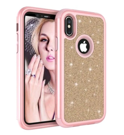 Shatter-resistant shell PC+ silicone three-in-one glitter powder cover