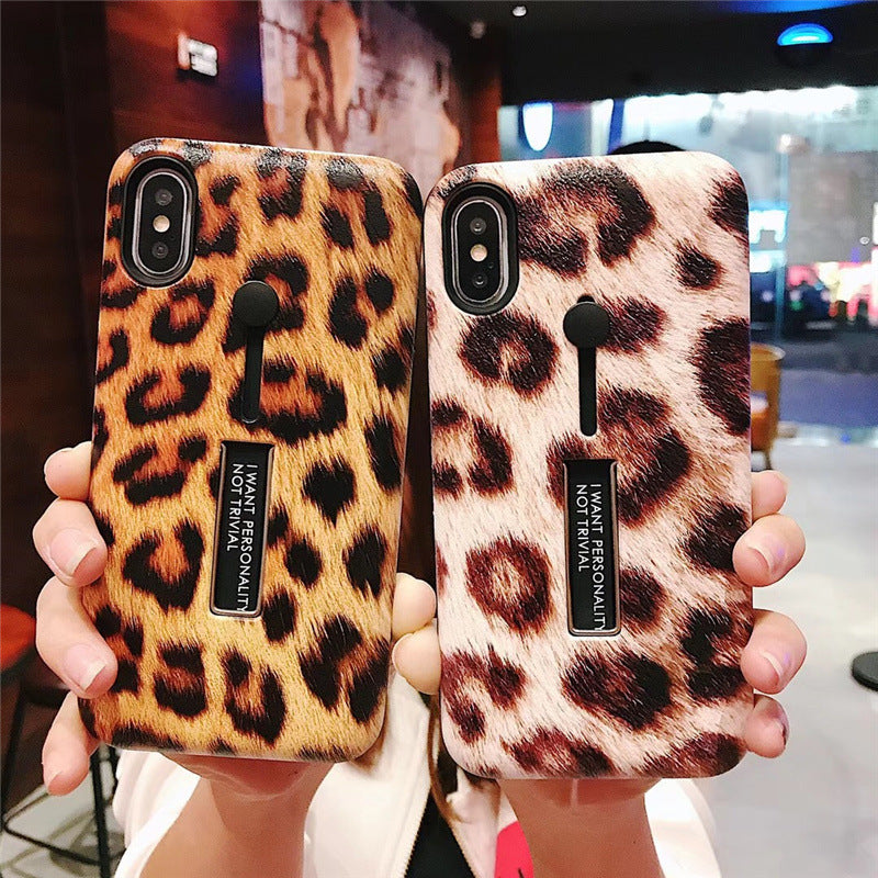 Tide brand leopard print ring stand mobile phone case