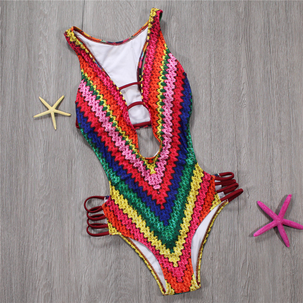 Printed Bikini One Piece Swimsuit
