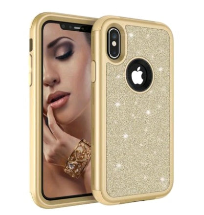 Shatter-resistant shell PC+ silicone three-in-one glitter powder cover