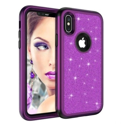 Shatter-resistant shell PC+ silicone three-in-one glitter powder cover