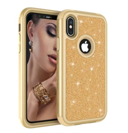 Shatter-resistant shell PC+ silicone three-in-one glitter powder cover