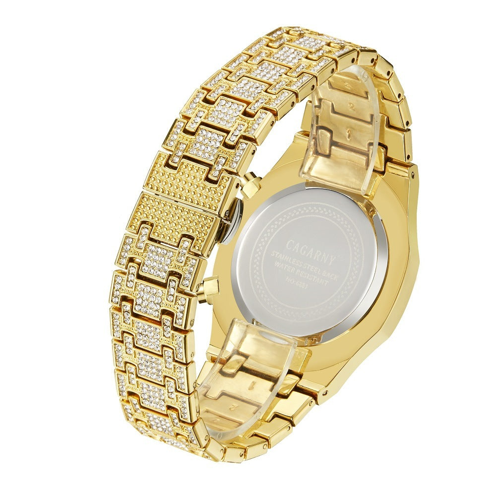 Men's Quartz Chronograph Sports Business Watch With Gold And Diamonds