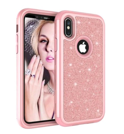 Shatter-resistant shell PC+ silicone three-in-one glitter powder cover