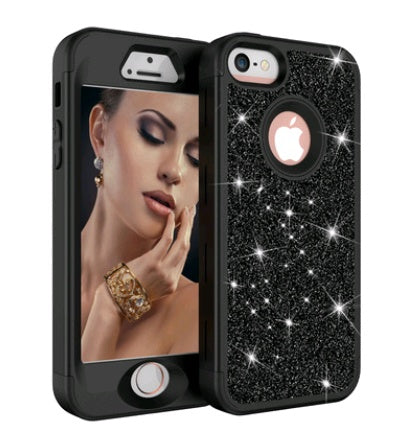 Shatter-resistant shell PC+ silicone three-in-one glitter powder cover