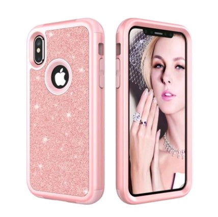 Shatter-resistant shell PC+ silicone three-in-one glitter powder cover