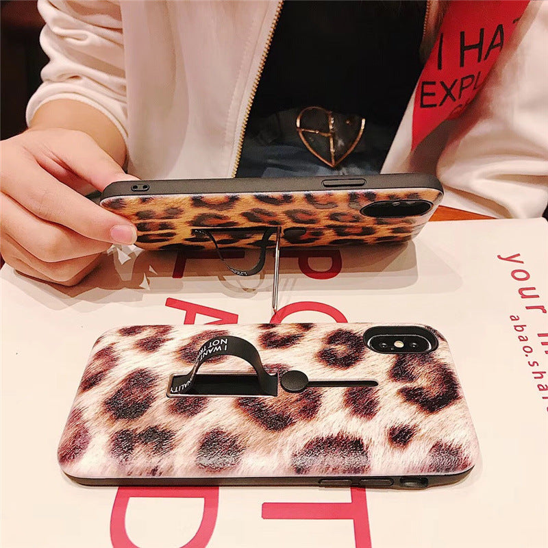 Tide brand leopard print ring stand mobile phone case