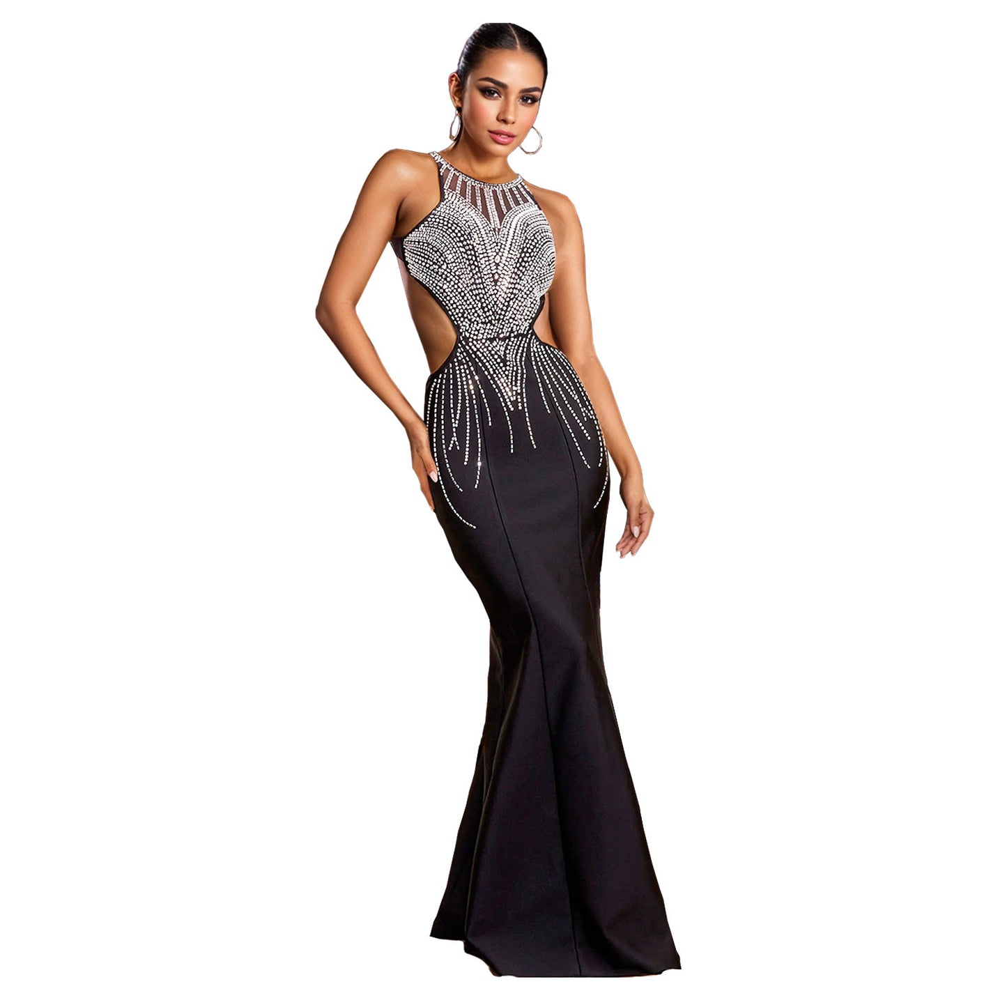 Women's Slim Fit Rhinestone Backless Dress