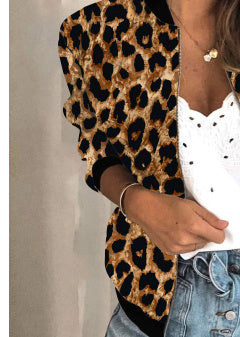 Women's Long Sleeve Zipper Coat Leopard Print