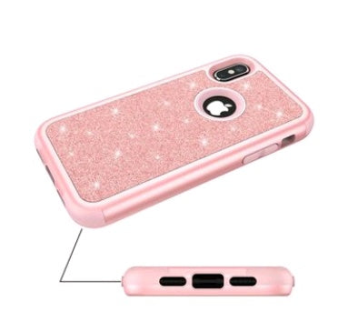 Shatter-resistant shell PC+ silicone three-in-one glitter powder cover