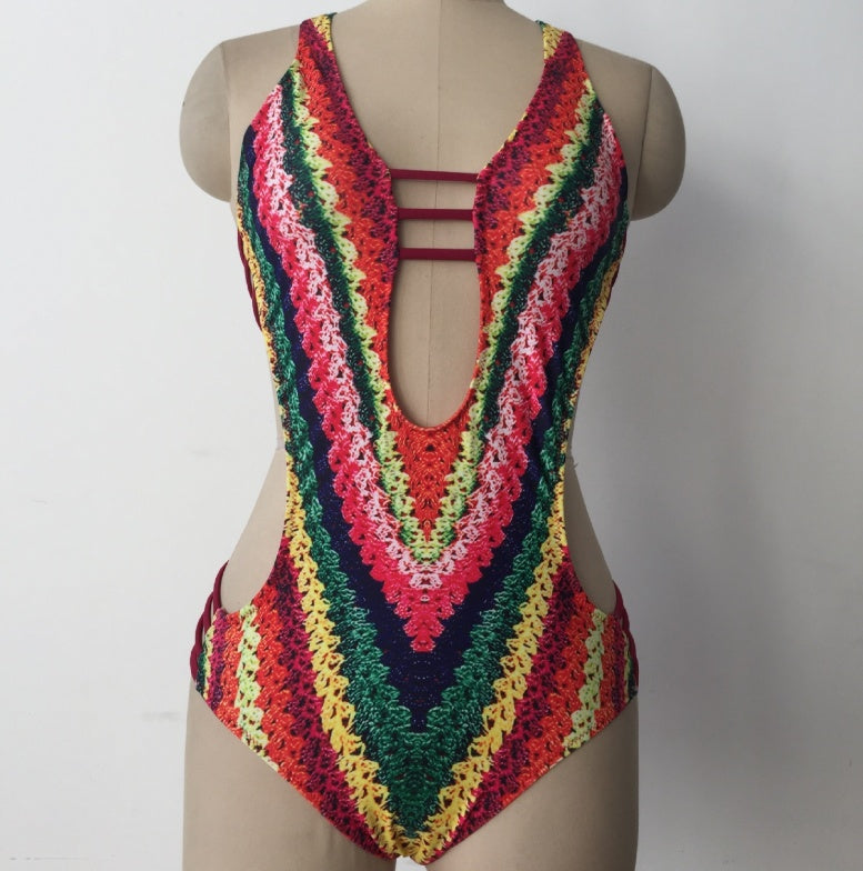 Printed Bikini One Piece Swimsuit
