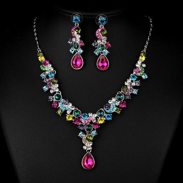 Brides Necklace & Earrings Two Piece Transparent Diamond Set
