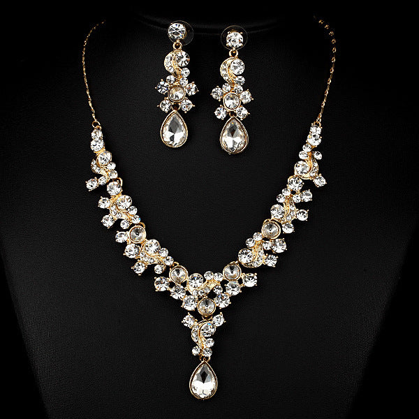 Brides Necklace & Earrings Two Piece Transparent Diamond Set