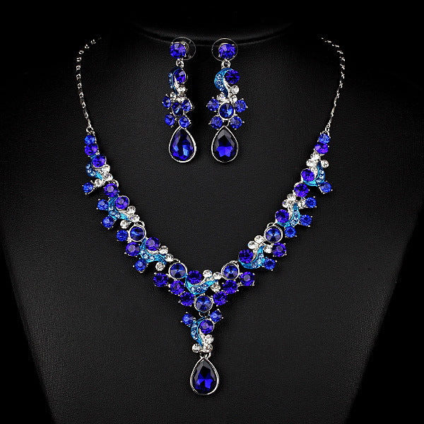 Brides Necklace & Earrings Two Piece Transparent Diamond Set