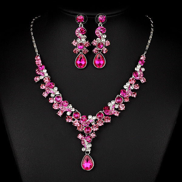 Brides Necklace & Earrings Two Piece Transparent Diamond Set