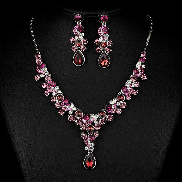 Brides Necklace & Earrings Two Piece Transparent Diamond Set