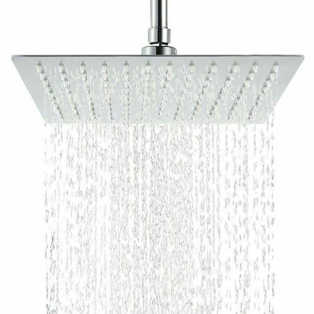 12" Large Chrome Square Stainless Steel Rainfall Overhead Bathroom Shower Head
