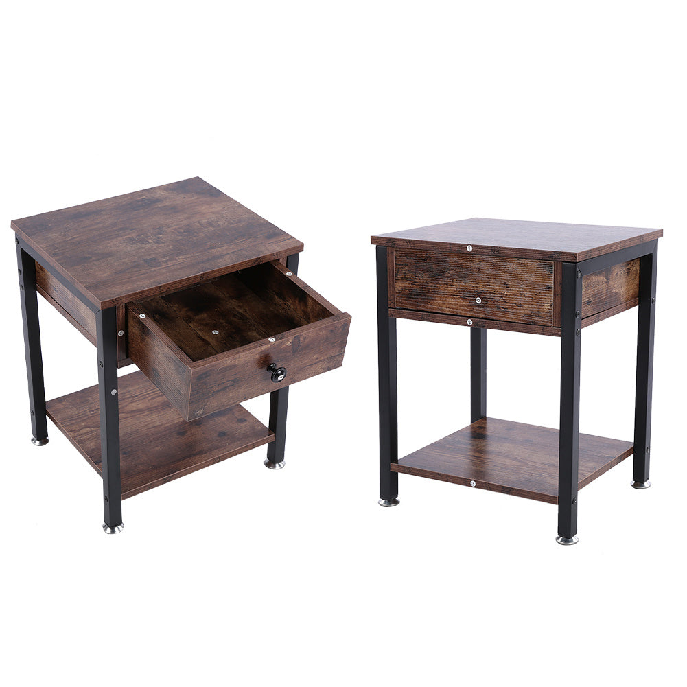 Industrial Vintage Bedside Table Storage Cabinet with Drawers