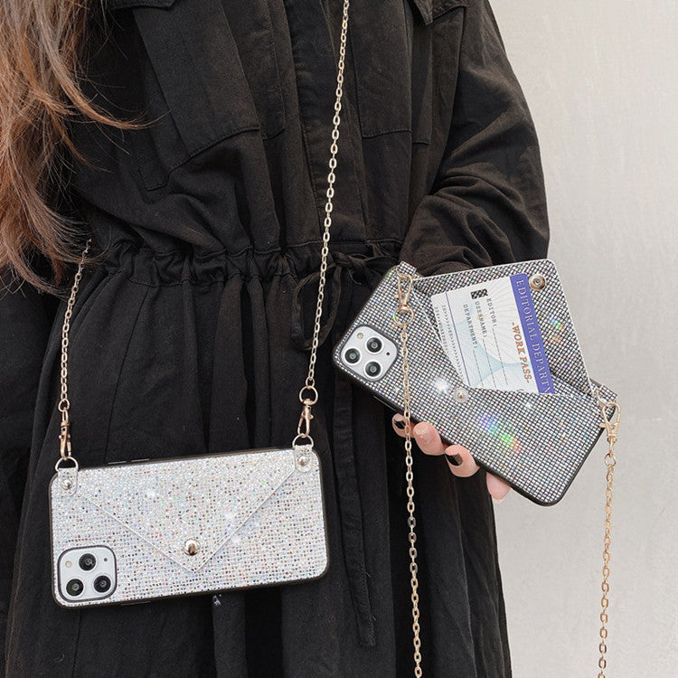 Creative Flash Diamond Messenger Rope Iphone Case