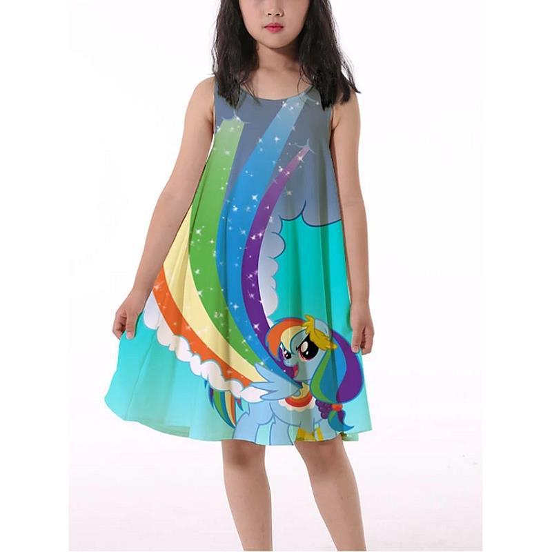 3D Rainbow Print Girls' Dress