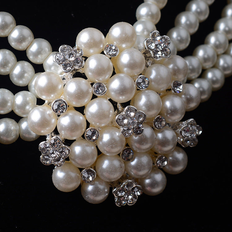 Bridal chain with luxury pearls - flower necklace & earring set