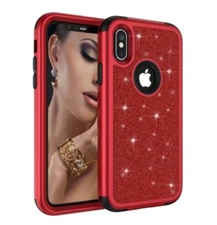 Shatter-resistant shell PC+ silicone three-in-one glitter powder cover