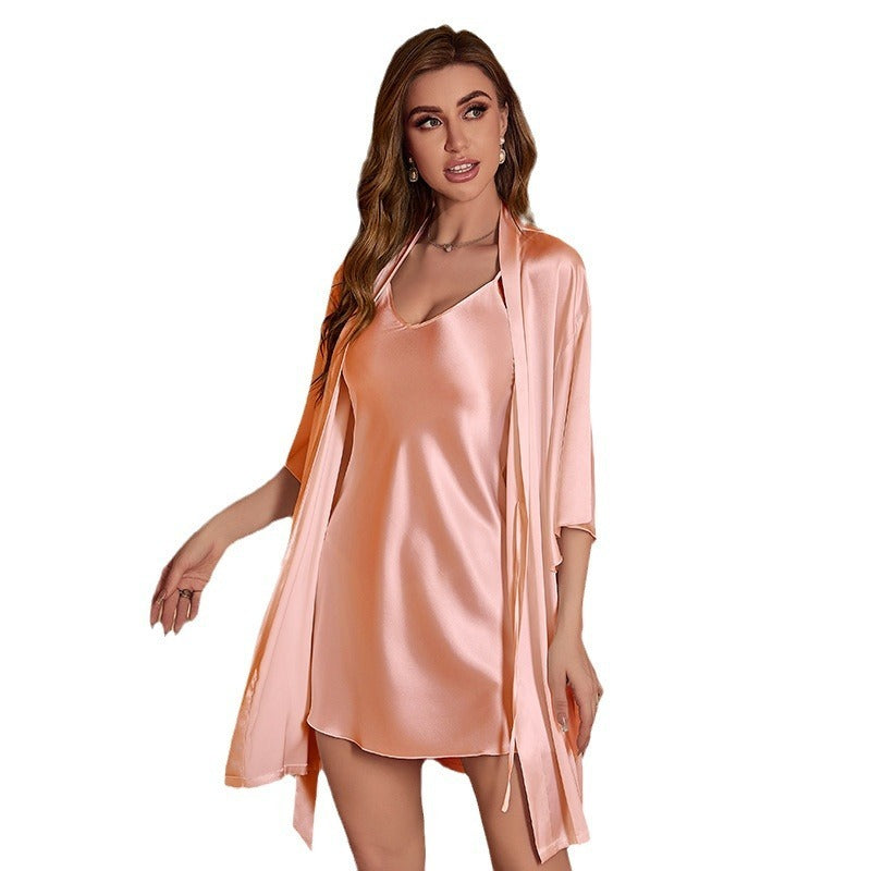 Ice Silk Pajamas with Summer Robe