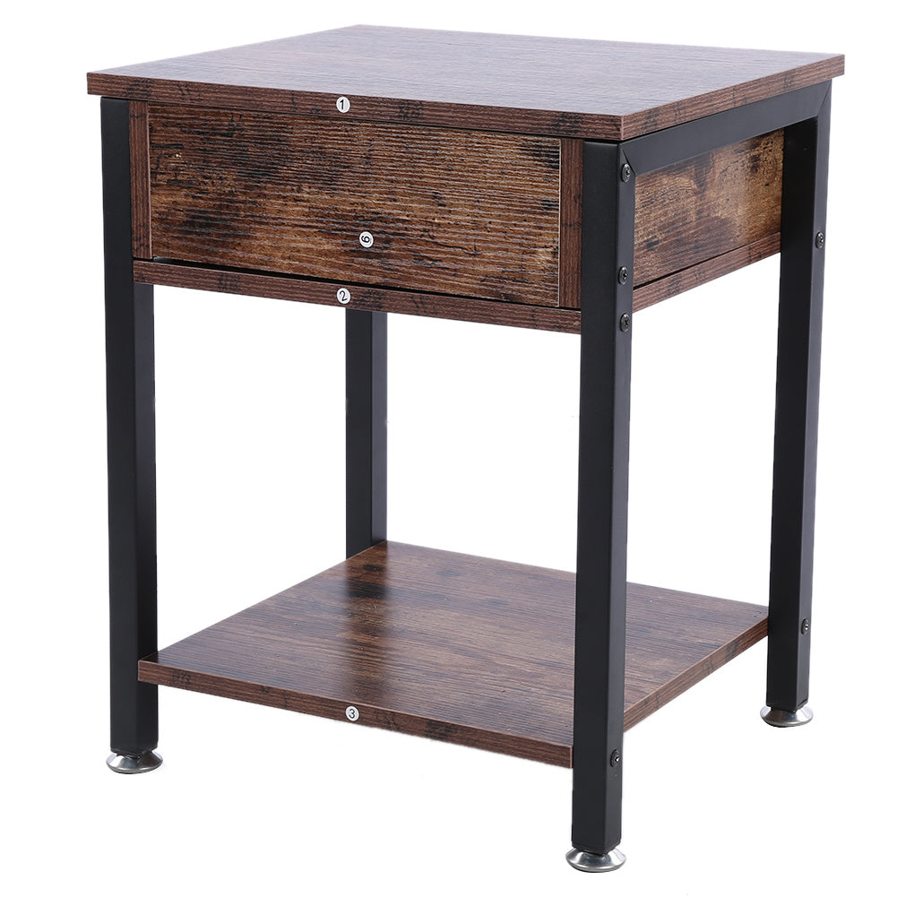 Industrial Vintage Bedside Table Storage Cabinet with Drawers