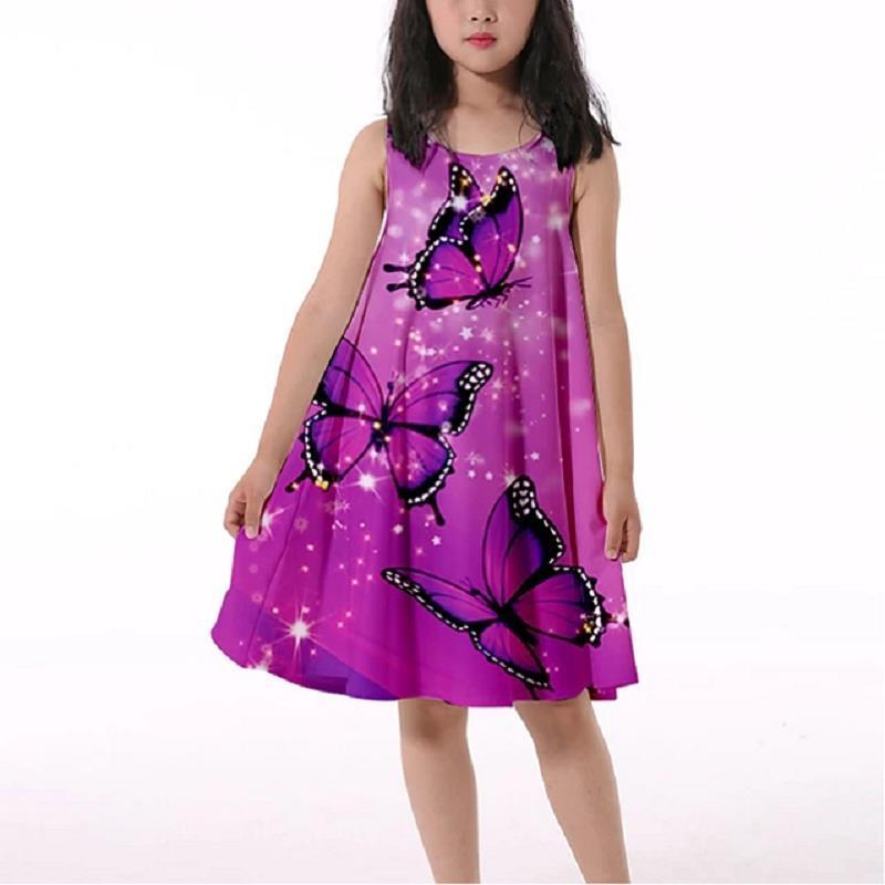 3D Rainbow Print Girls' Dress