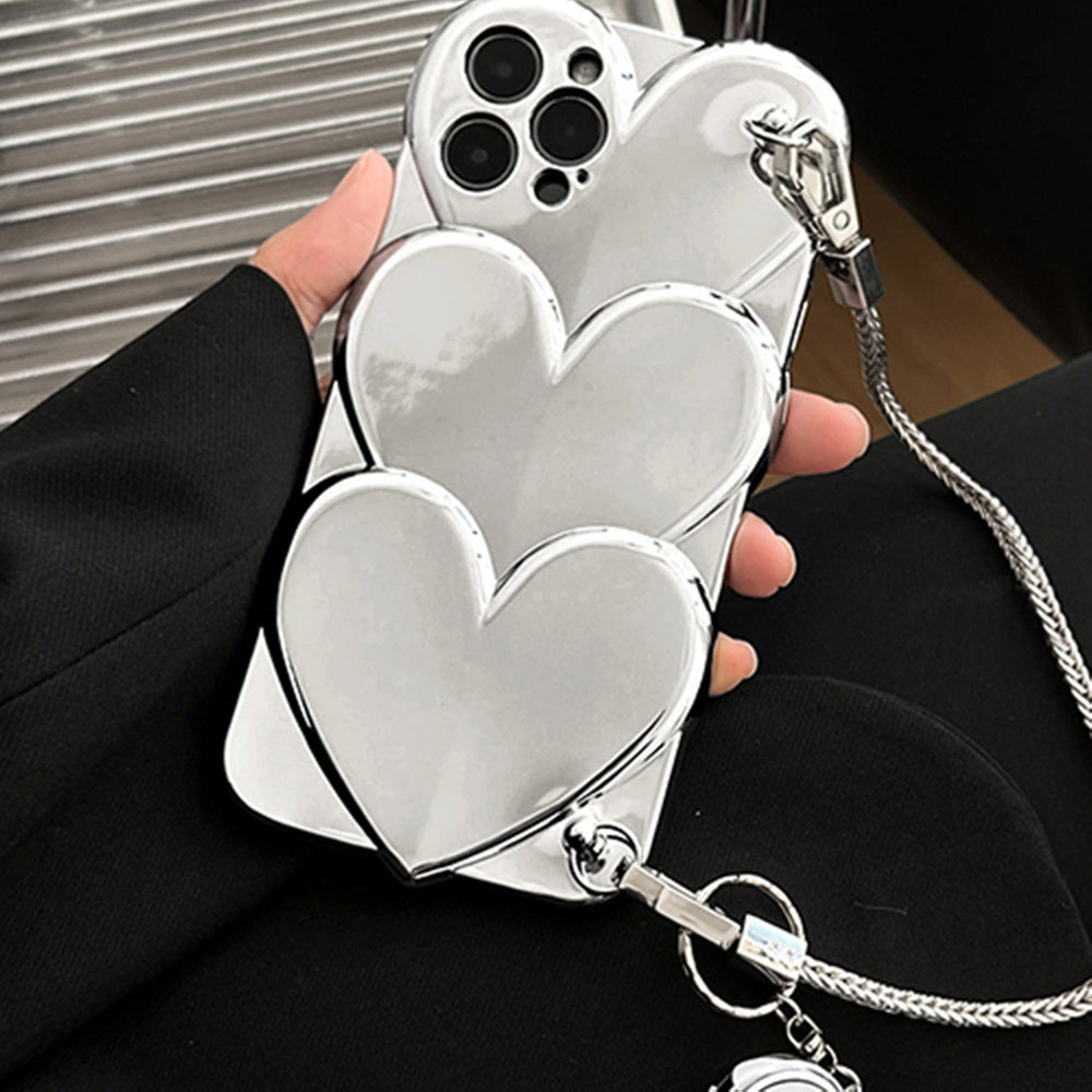 Silver Love Heart Chain Advanced Mobile Phone Case