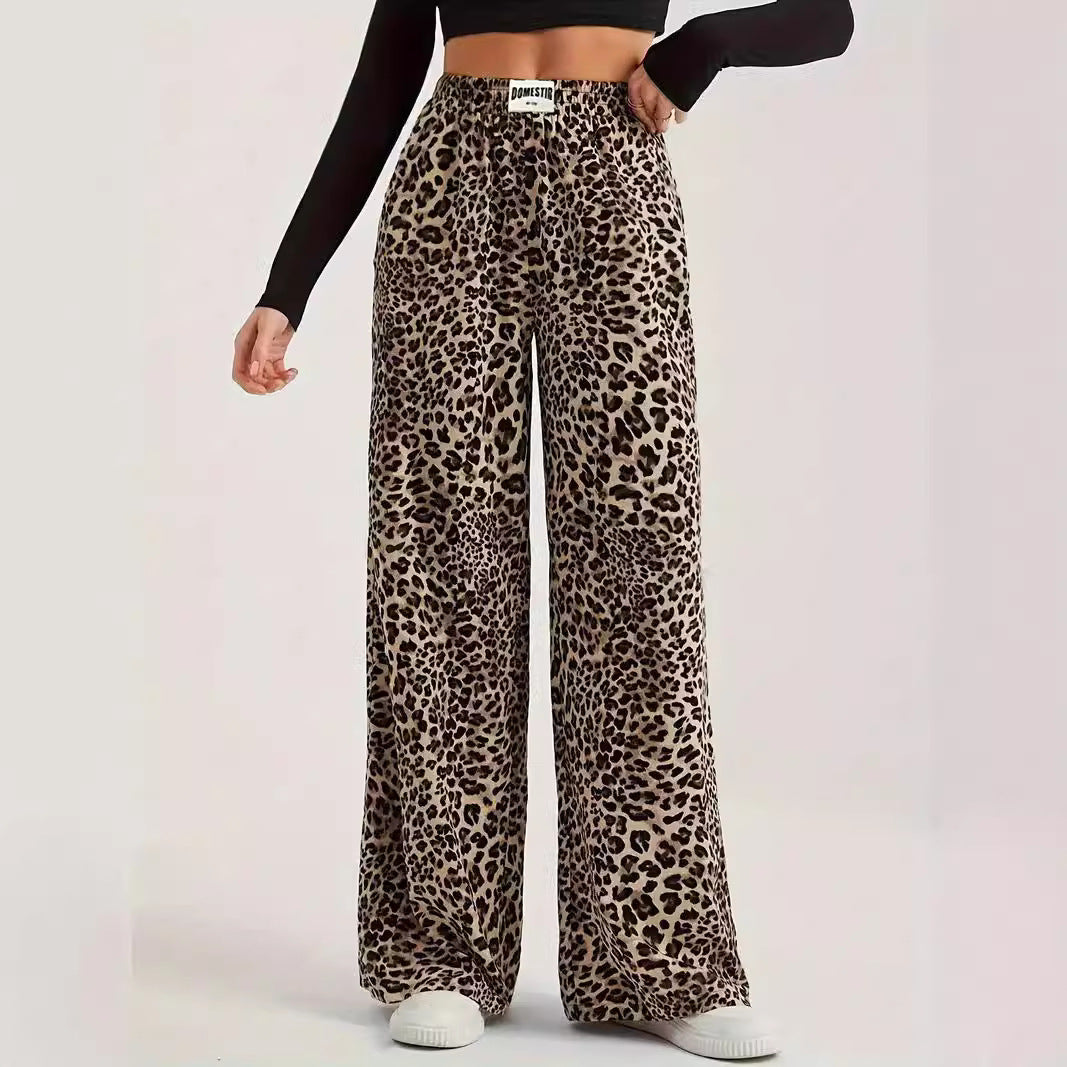 Leopard Print Straight Casual Printed High Waist Trousers