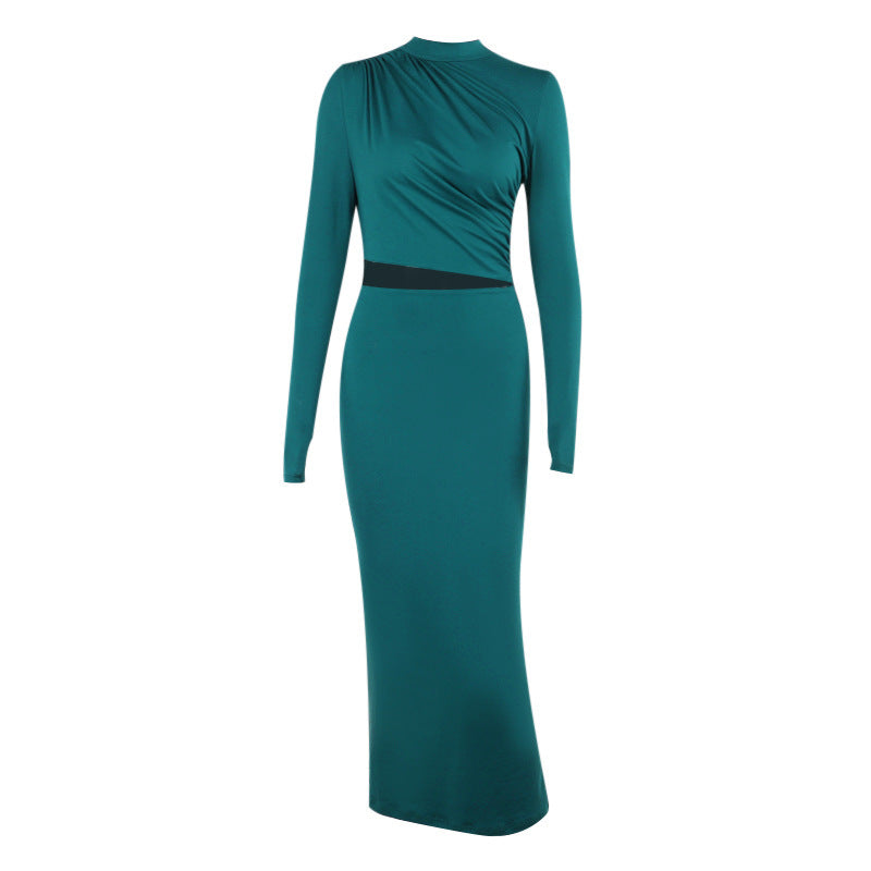 See-through Pleated Slim Fit Dress