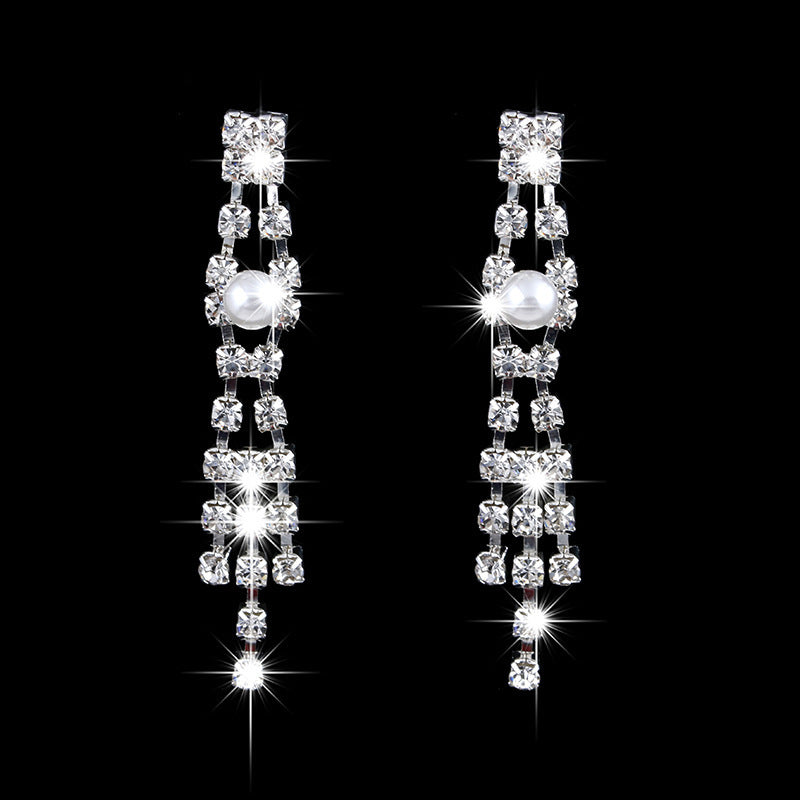 Fashion Bridal Jewellery Set - Claw Chain Earrings - Pearl Rhinestone