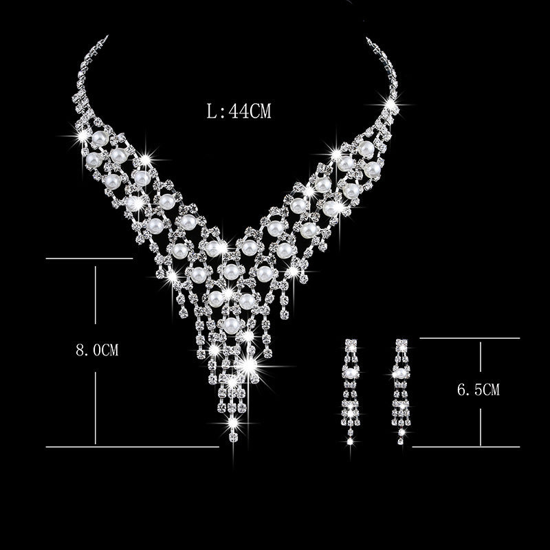Fashion Bridal Jewellery Set - Claw Chain Earrings - Pearl Rhinestone