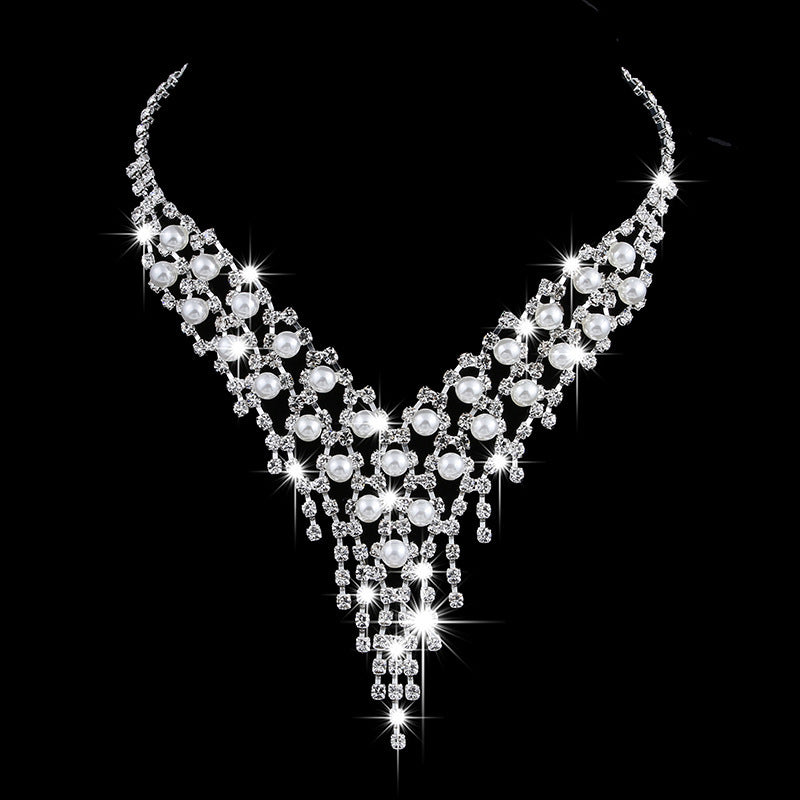 Fashion Bridal Jewellery Set - Claw Chain Earrings - Pearl Rhinestone