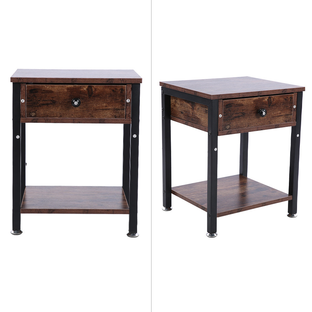 Industrial Vintage Bedside Table Storage Cabinet with Drawers