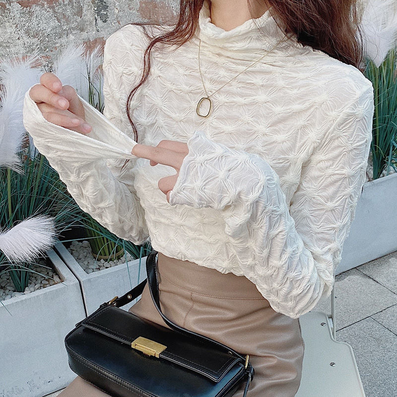 Autumn And Winter Brown Long-sleeved Top Slim Fit