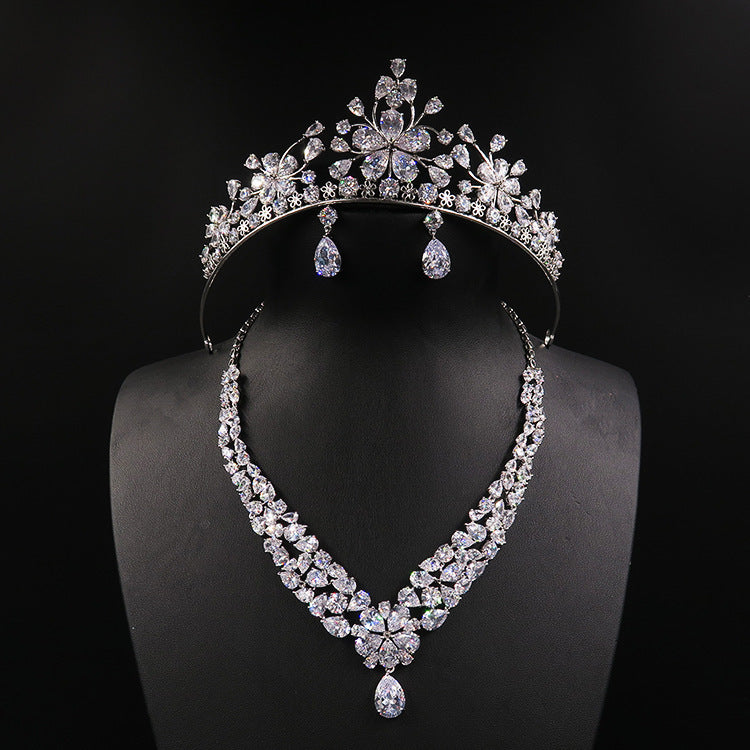 Bride Head Dress Crown Necklace Three Piece Earrings