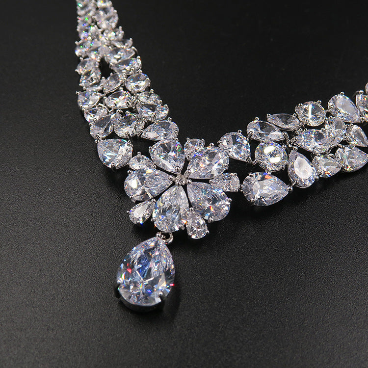 Bride Head Dress Crown Necklace Three Piece Earrings
