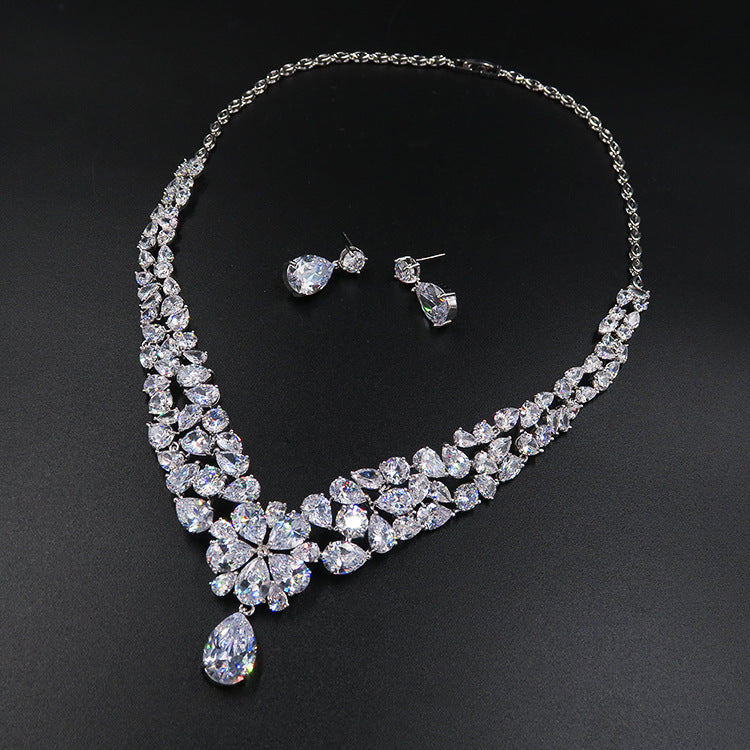 Bride Head Dress Crown Necklace Three Piece Earrings