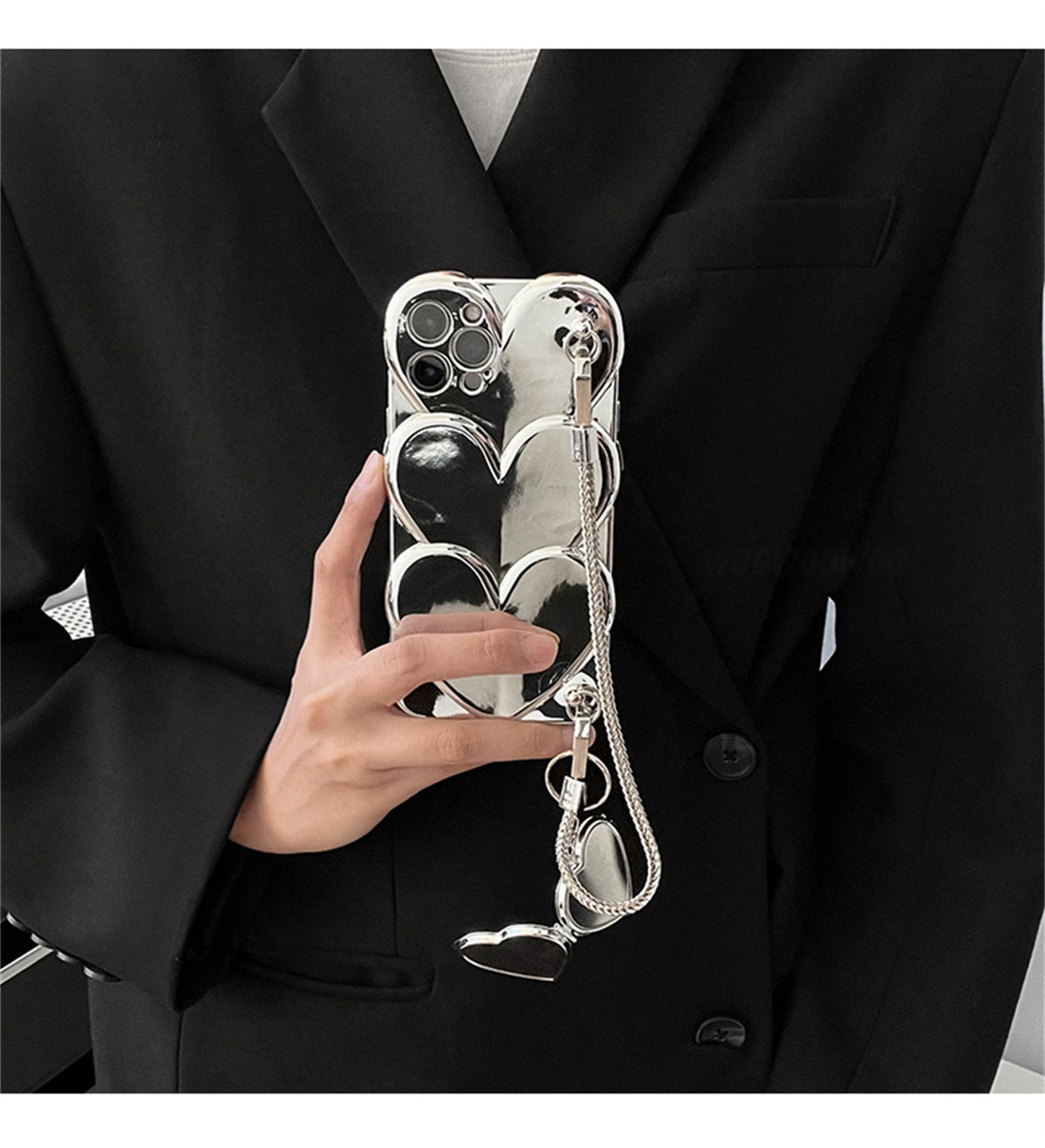 Silver Love Heart Chain Advanced Mobile Phone Case