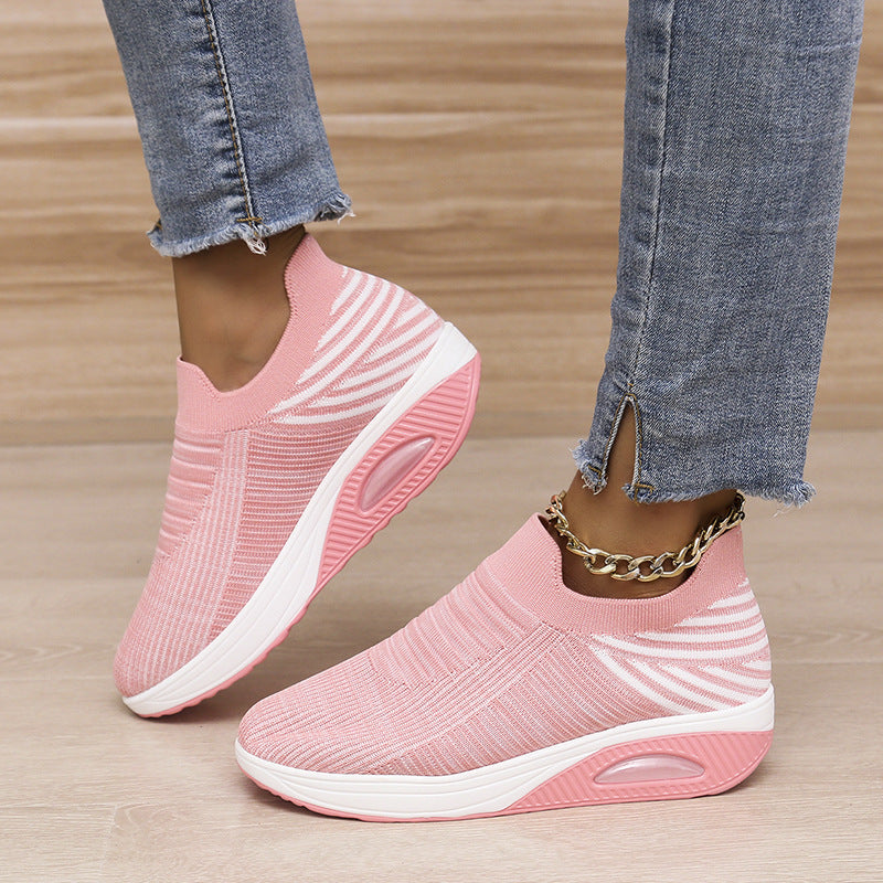 Stripe Design Mesh Slip On Air Cushion Trainers
