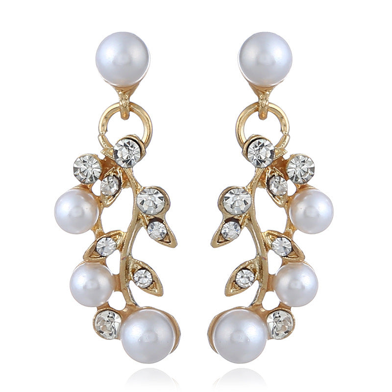 Chain set sweet temperament all-match pearl diamond earrings & necklace