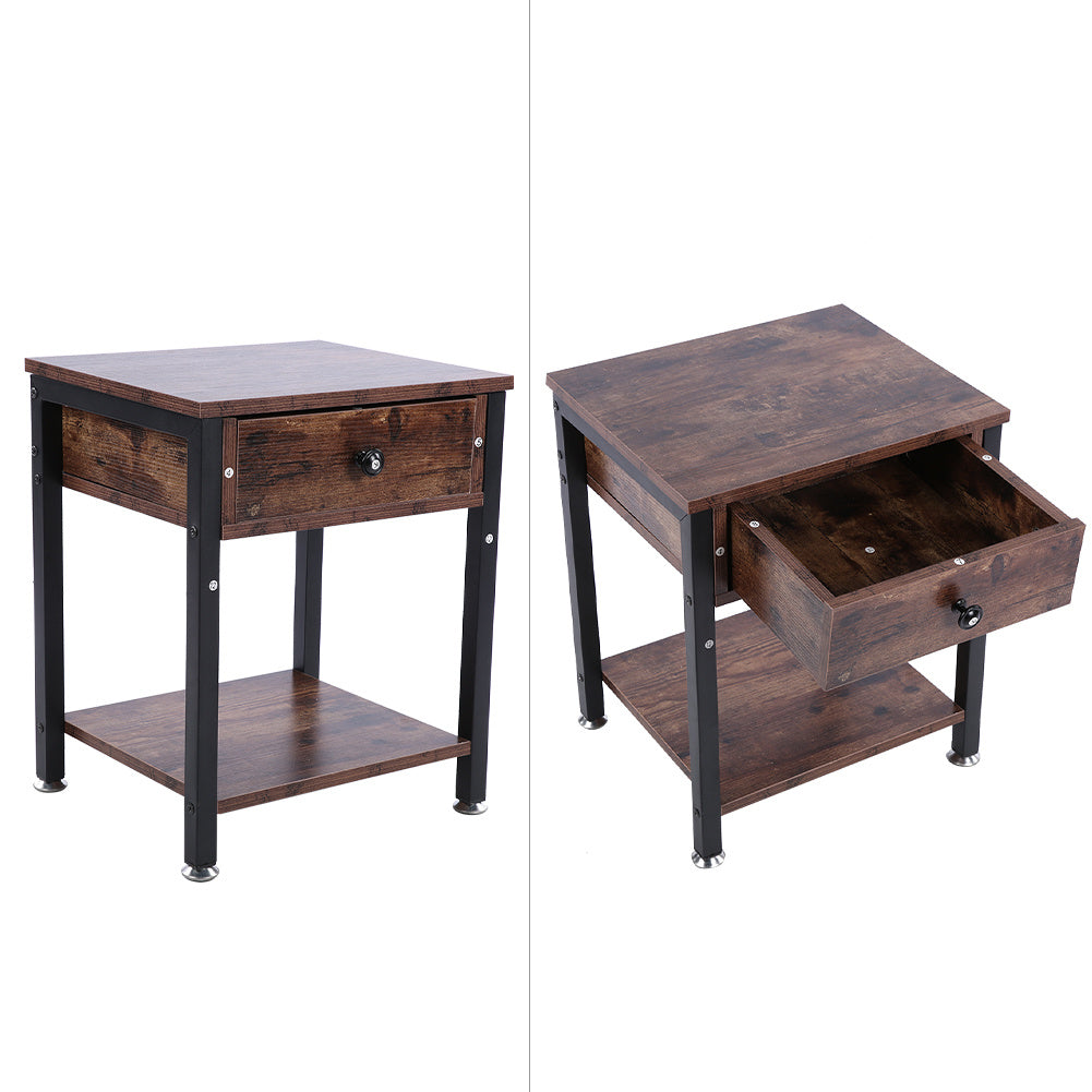 Industrial Vintage Bedside Table Storage Cabinet with Drawers