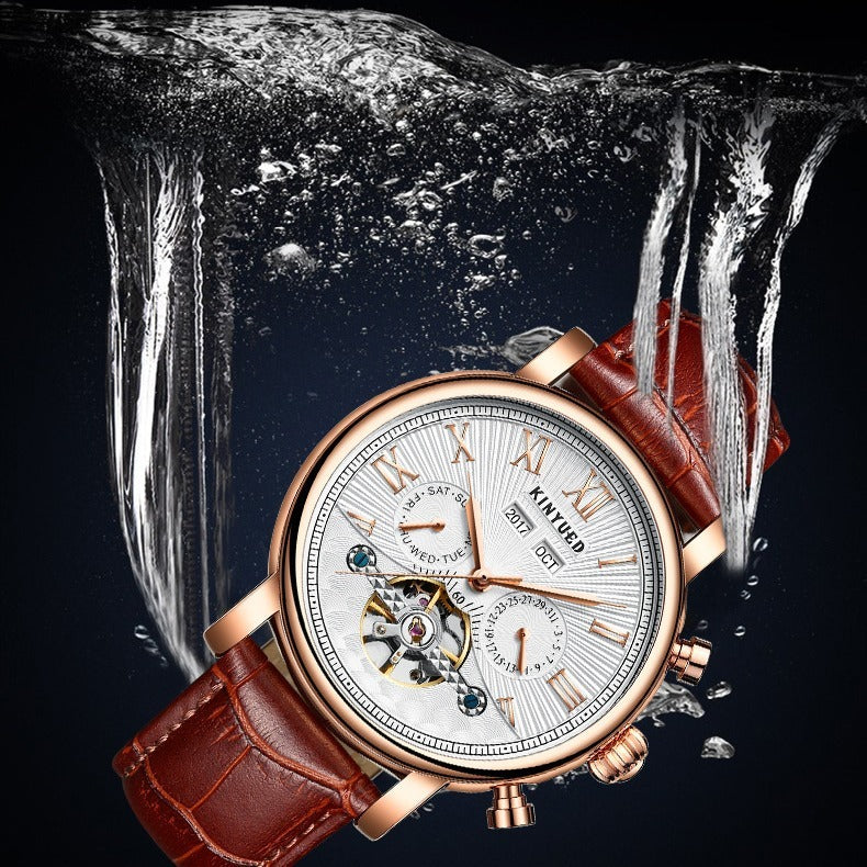 Men's Authentic Leather Hollow Out Mechanical Watch