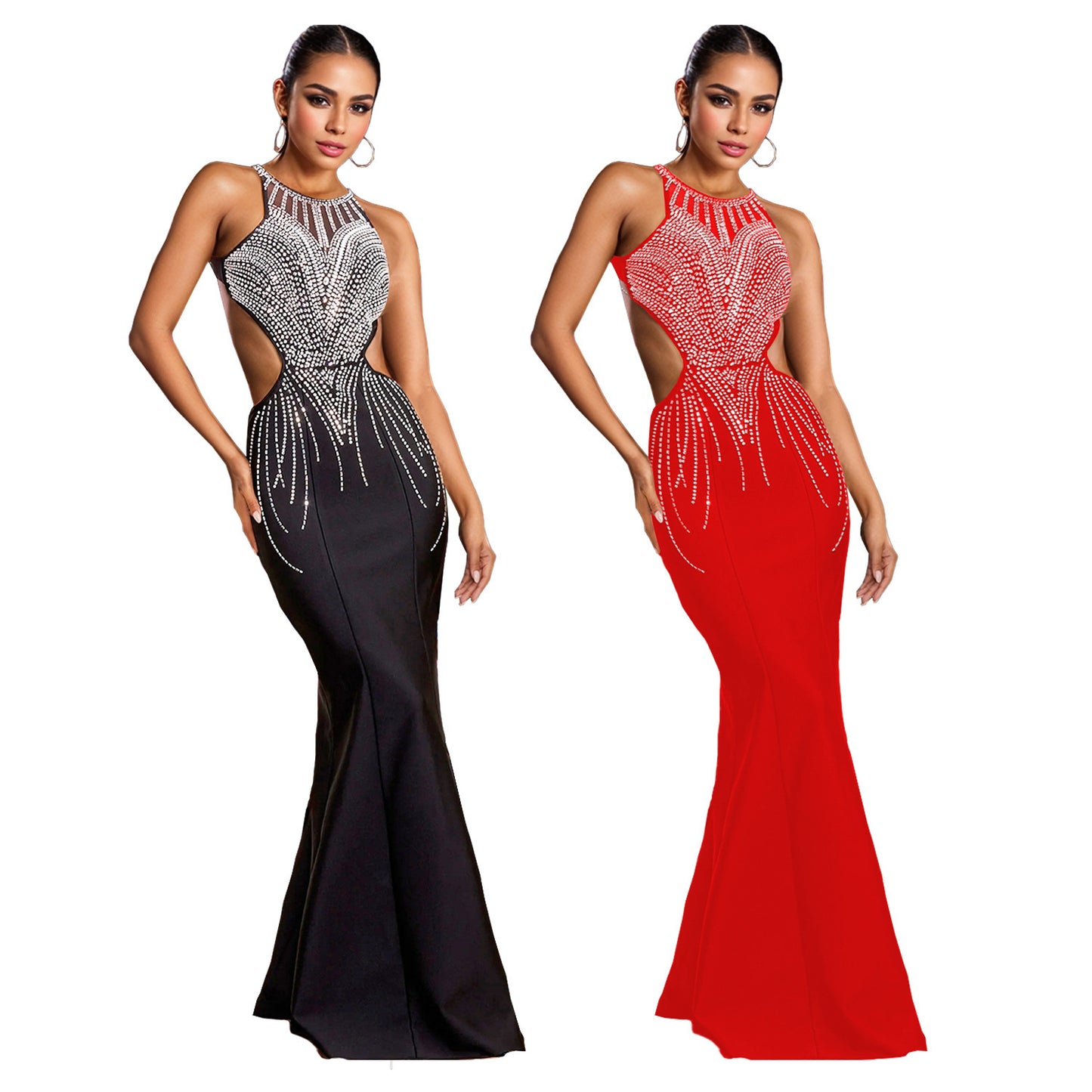 Women's Slim Fit Rhinestone Backless Dress